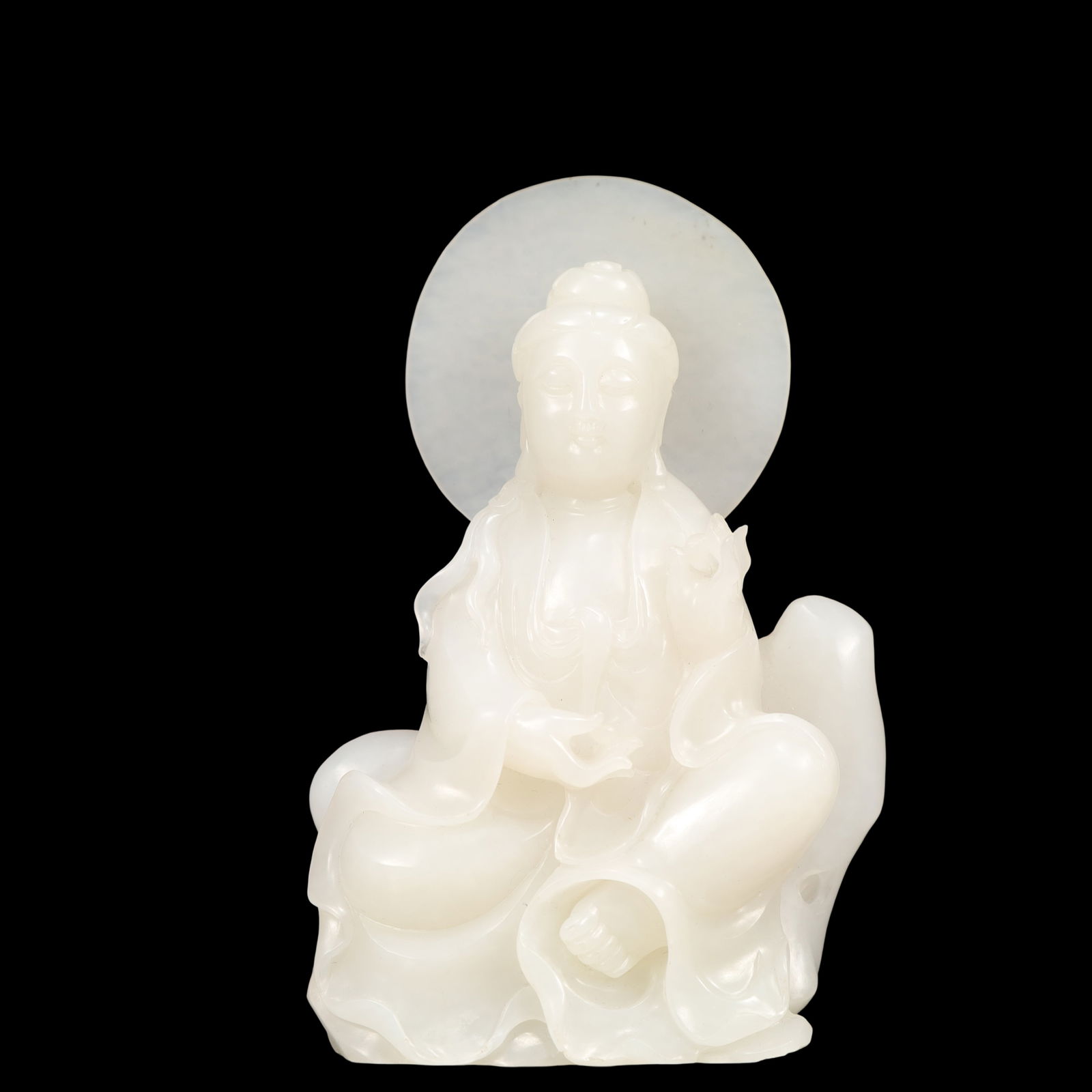 A Exquisite White Jade Statue of Avalokitesvara: A Exquisite White Jade Statue of Avalokitesvara Qing Dynasty, China Size:8.5cmx3cmx13cm Weight:400g (The Dimensions Of All Batches Are Manually Measured.If You Need More Detailed Information,