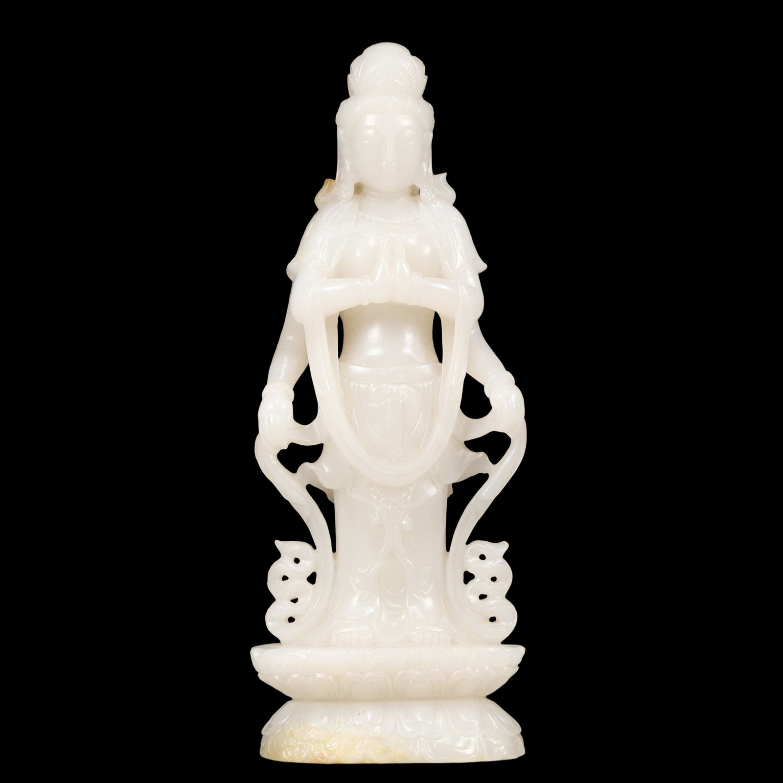 A Exquisite White Jade Four-arms Statue of Avalokitesvara: A Exquisite White Jade Four-arms Statue of Avalokitesvara Qing Dynasty, China Size:8cmx4.5cmx20cm Weight:650g (The Dimensions Of All Batches Are Manually Measured.If You Need More Detailed
