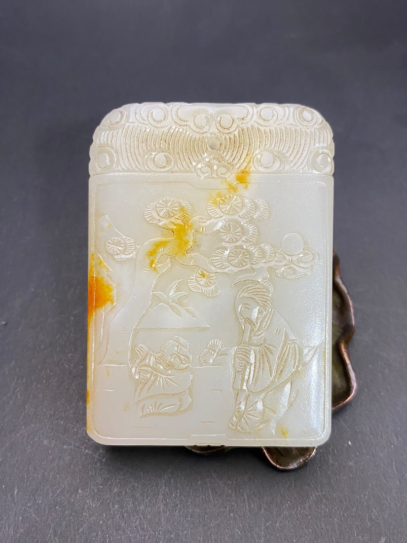 An Exquisite White Jade Character and Story Pattern with poem Brand: An Exquisite White Jade Character and Story Pattern with poem Brand Ming Dynasty, China Size:75.4mmx54.6mmx12.7mm Weight:142g (The Dimensions Of All Batches Are Manually Measured.If You Need More