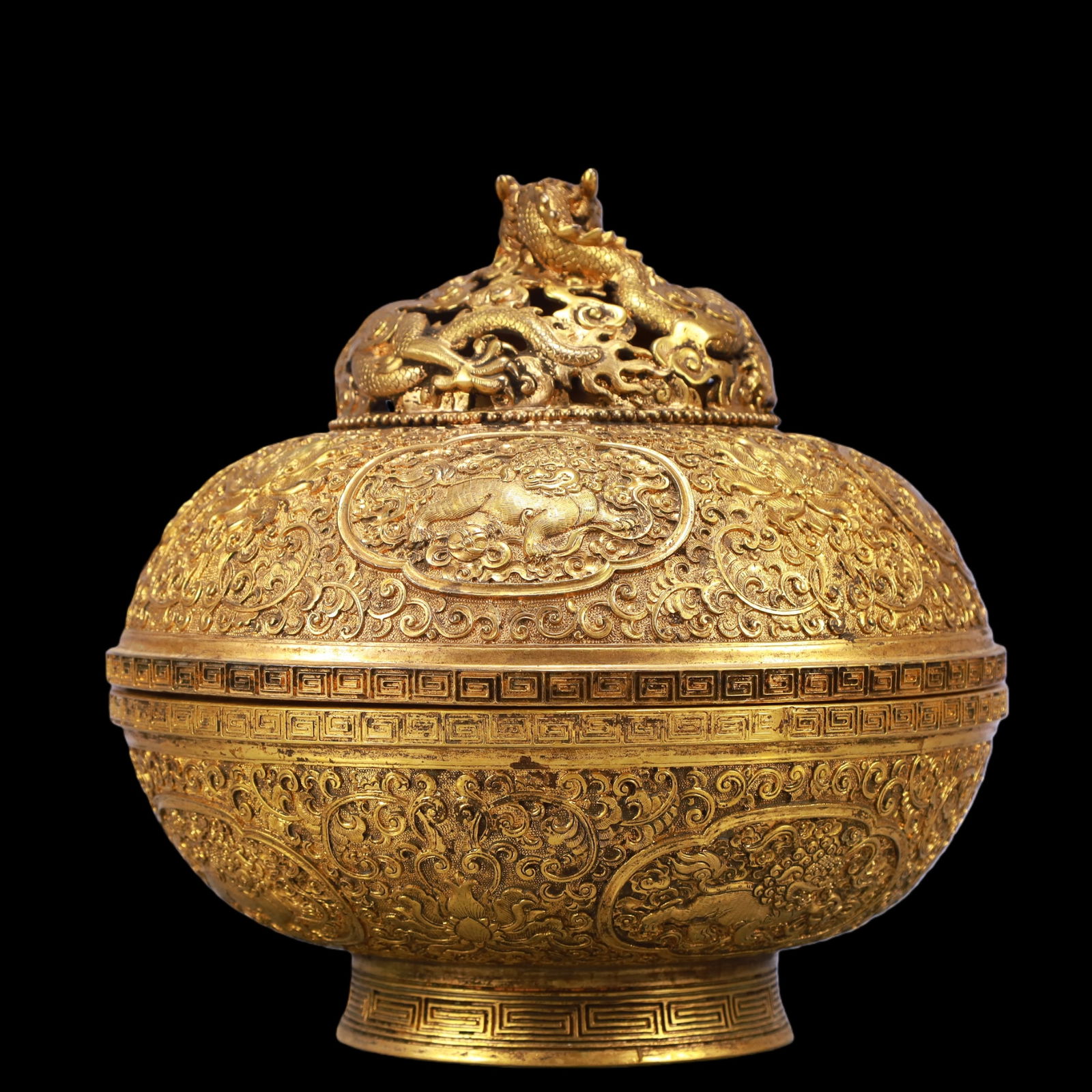A Exquisite Gilt Bronze Lotus Pattern Lion Pattern Dragon Pattern Censer - 5