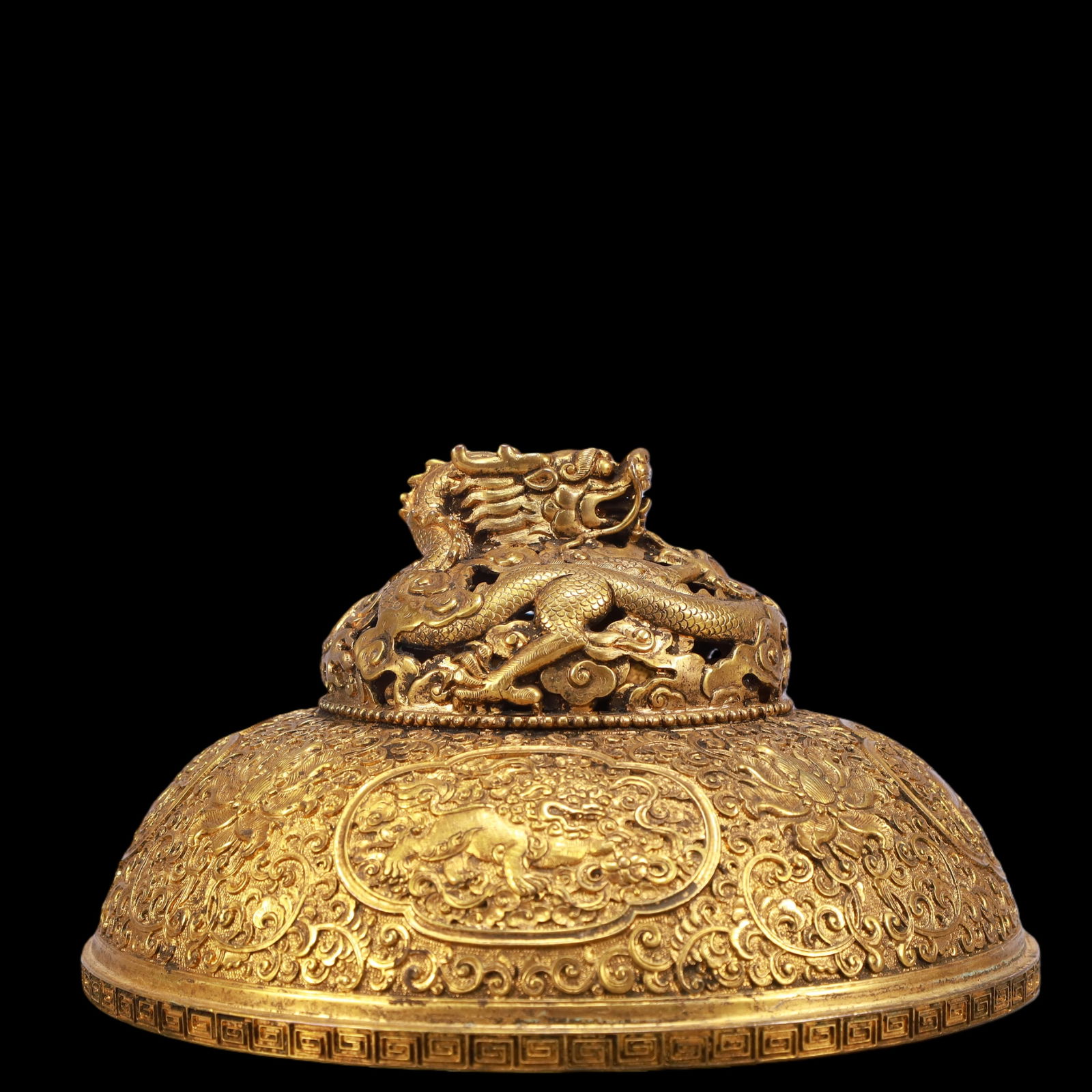 A Exquisite Gilt Bronze Lotus Pattern Lion Pattern Dragon Pattern Censer - 6
