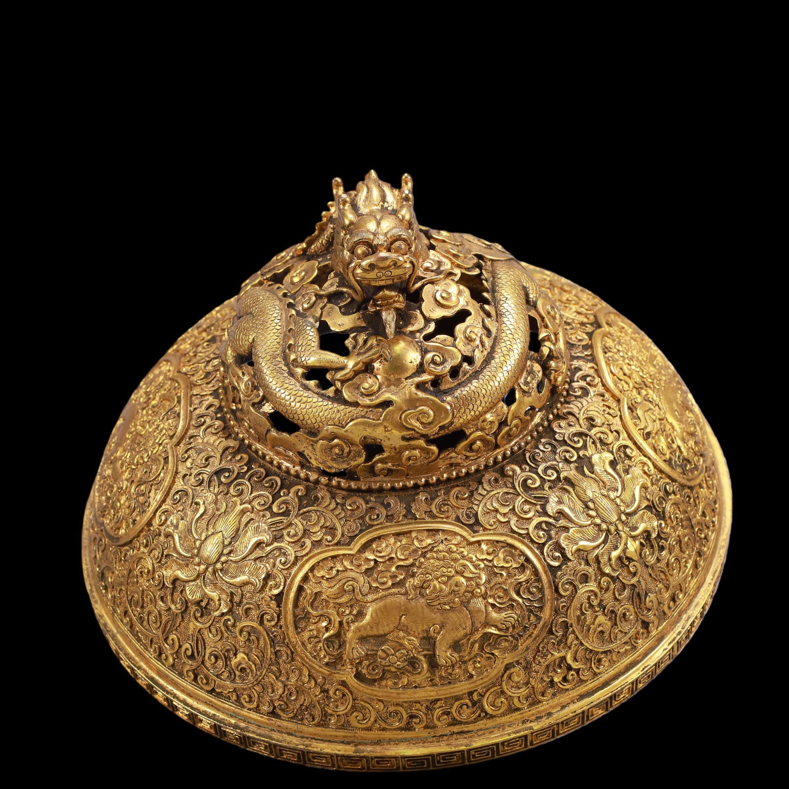 A Exquisite Gilt Bronze Lotus Pattern Lion Pattern Dragon Pattern Censer - 7