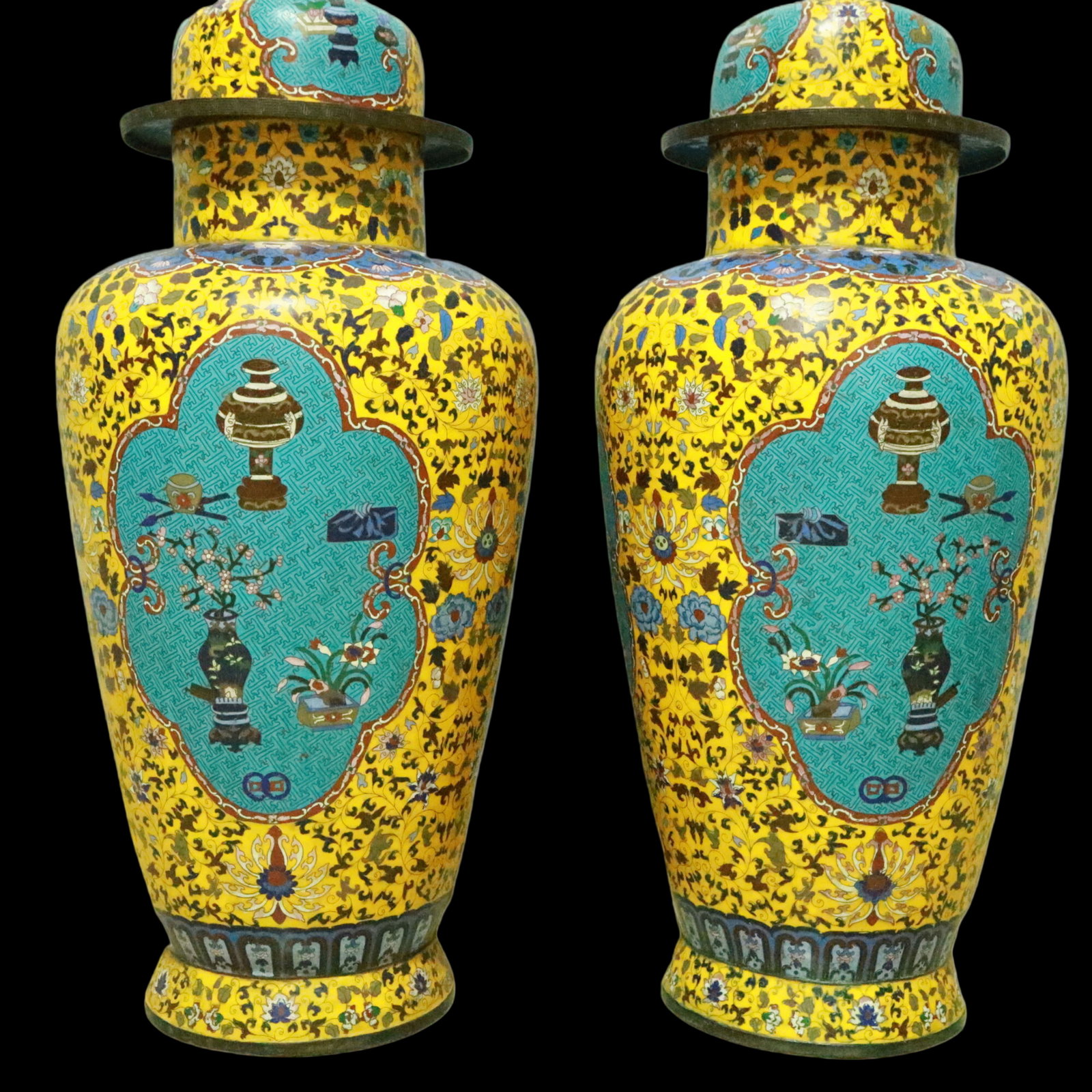 A Pair of Exquisite Cloisonne Lotus Pattern Vase - 3