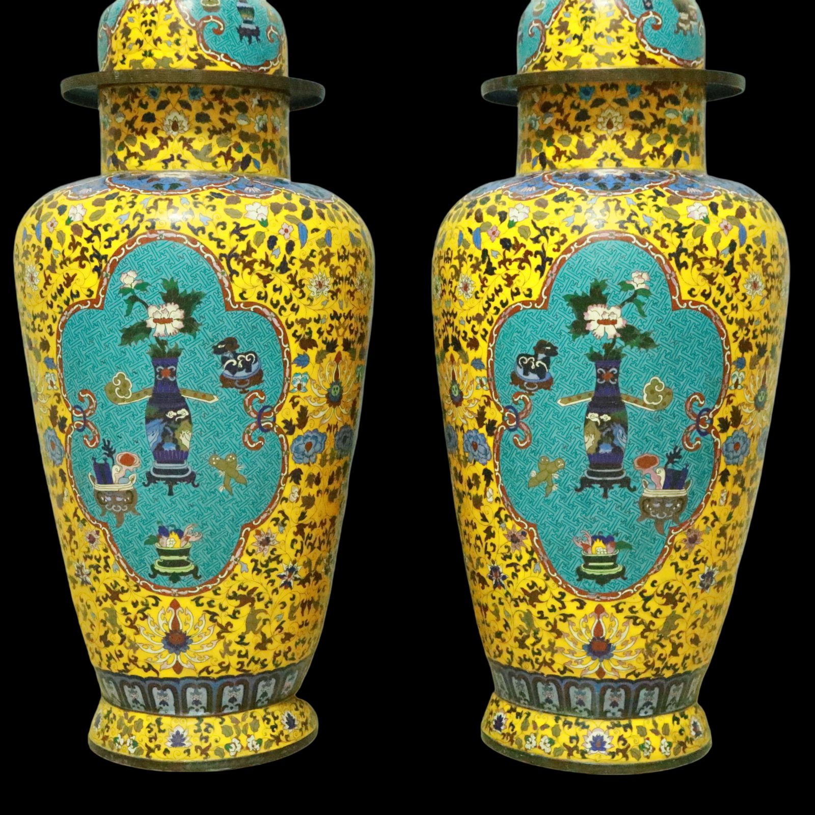 A Pair of Exquisite Cloisonne Lotus Pattern Vase - 5