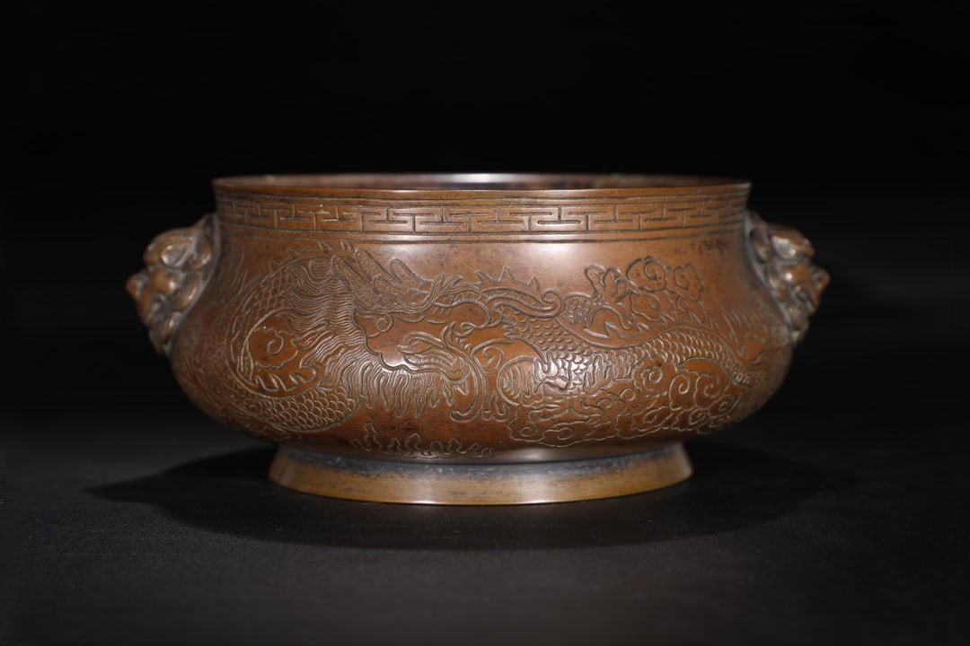 An Exquisite Bronze Dragon Pattern Double-Ears Censer - 2