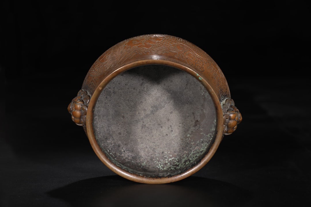 An Exquisite Bronze Dragon Pattern Double-Ears Censer - 5