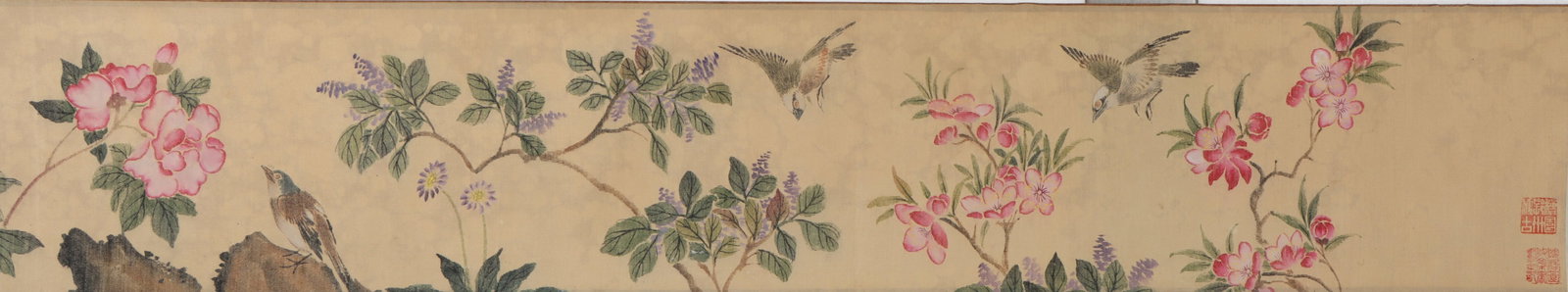 A Chinese Hand Scroll Ink Painting of Flower and Bird on Silk - 3