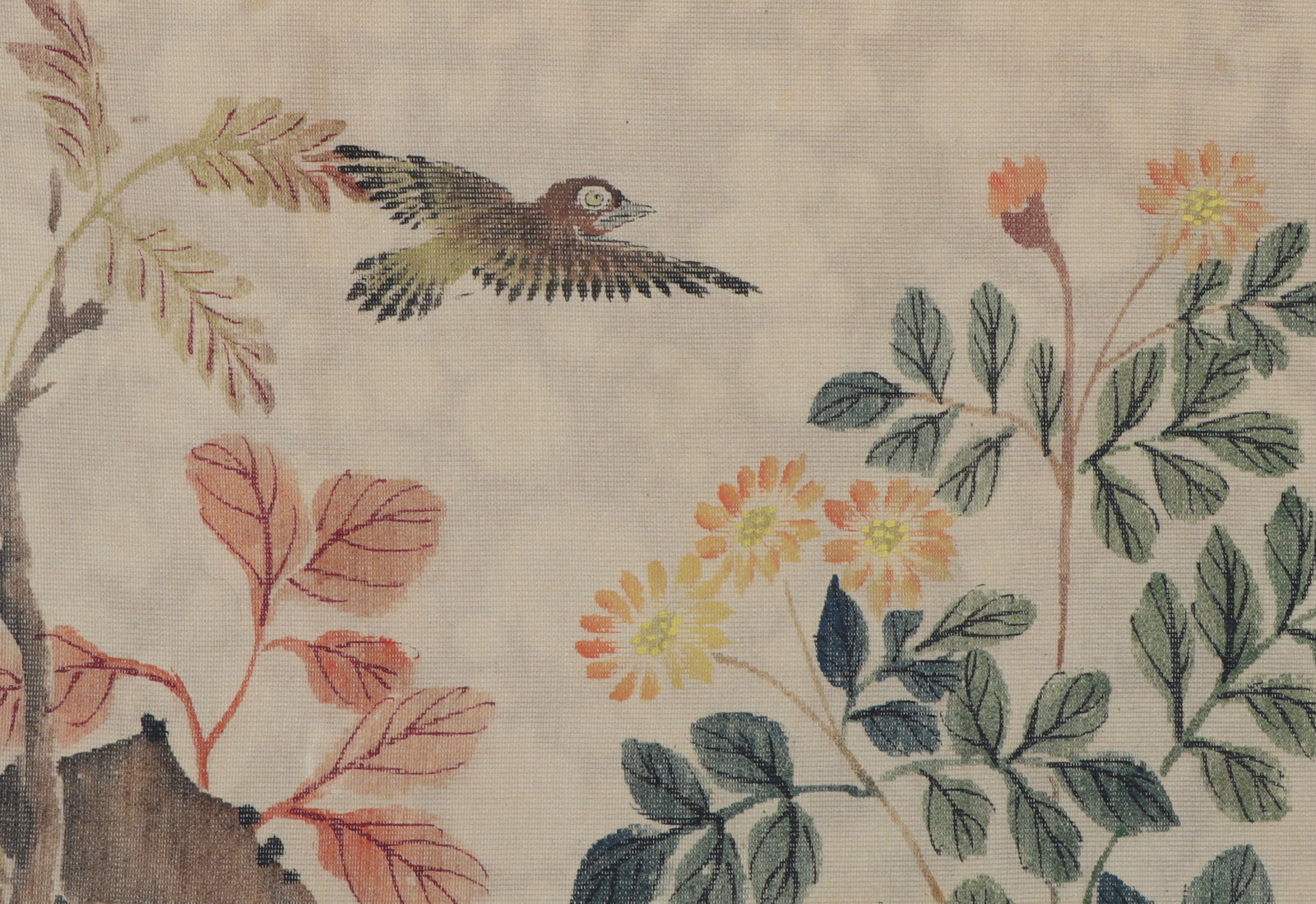 A Chinese Hand Scroll Ink Painting of Flower and Bird on Silk - 7