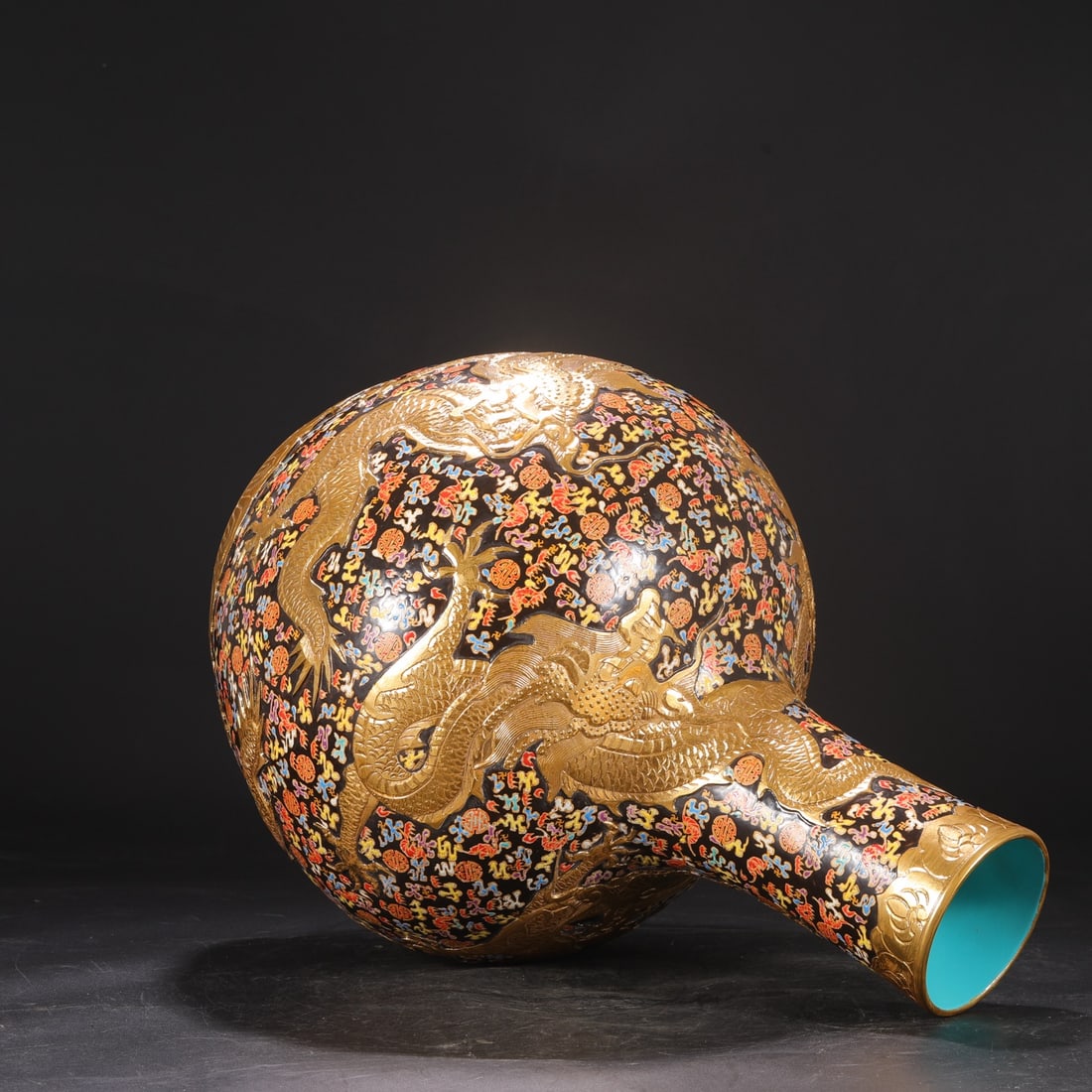 An Exquisite Enamel Painted Gold Dragon Pattern Vase - 7