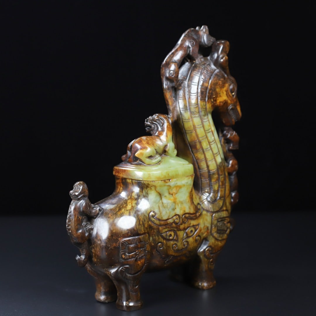 An Exquisite White Jade Beast-Face Pattern Auspicious Beast-Shaped Censer - 8