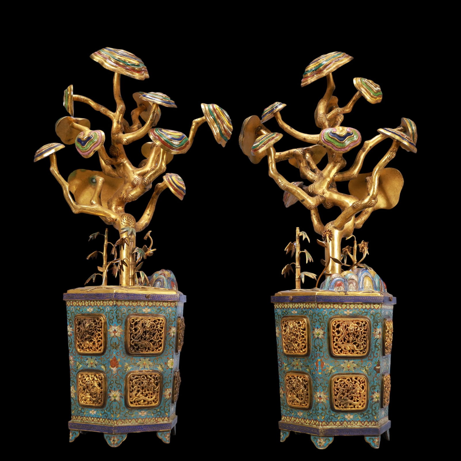 A Exquisite A pair of Cloisonne Lotus Pattern Bonsai Ornament - 2