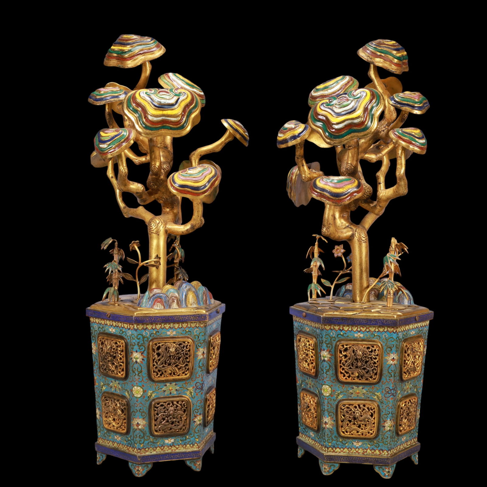 A Exquisite A pair of Cloisonne Lotus Pattern Bonsai Ornament - 3