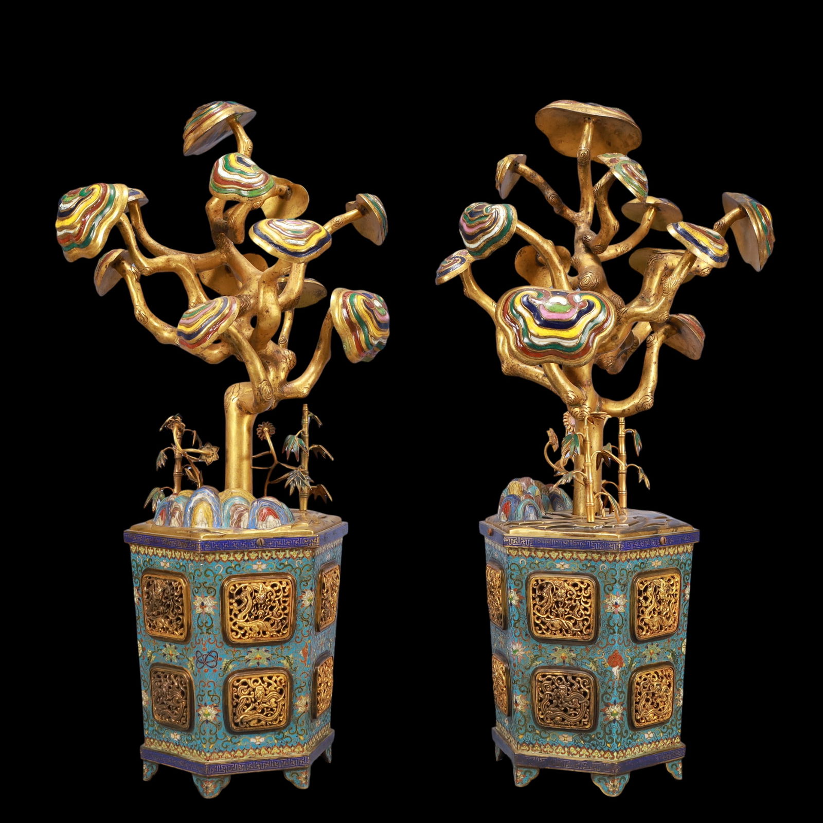 A Exquisite A pair of Cloisonne Lotus Pattern Bonsai Ornament - 4