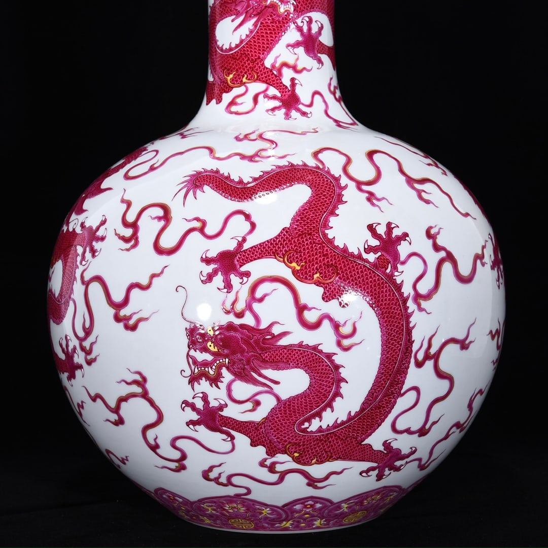 An Exquisite Ruby Red-Glazed Dragon Pattern Vase - 7