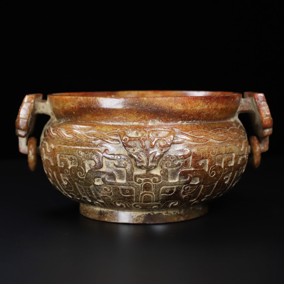 An Exquisite White Jade Beast-Face Pattern Double-Ears Censer - 2
