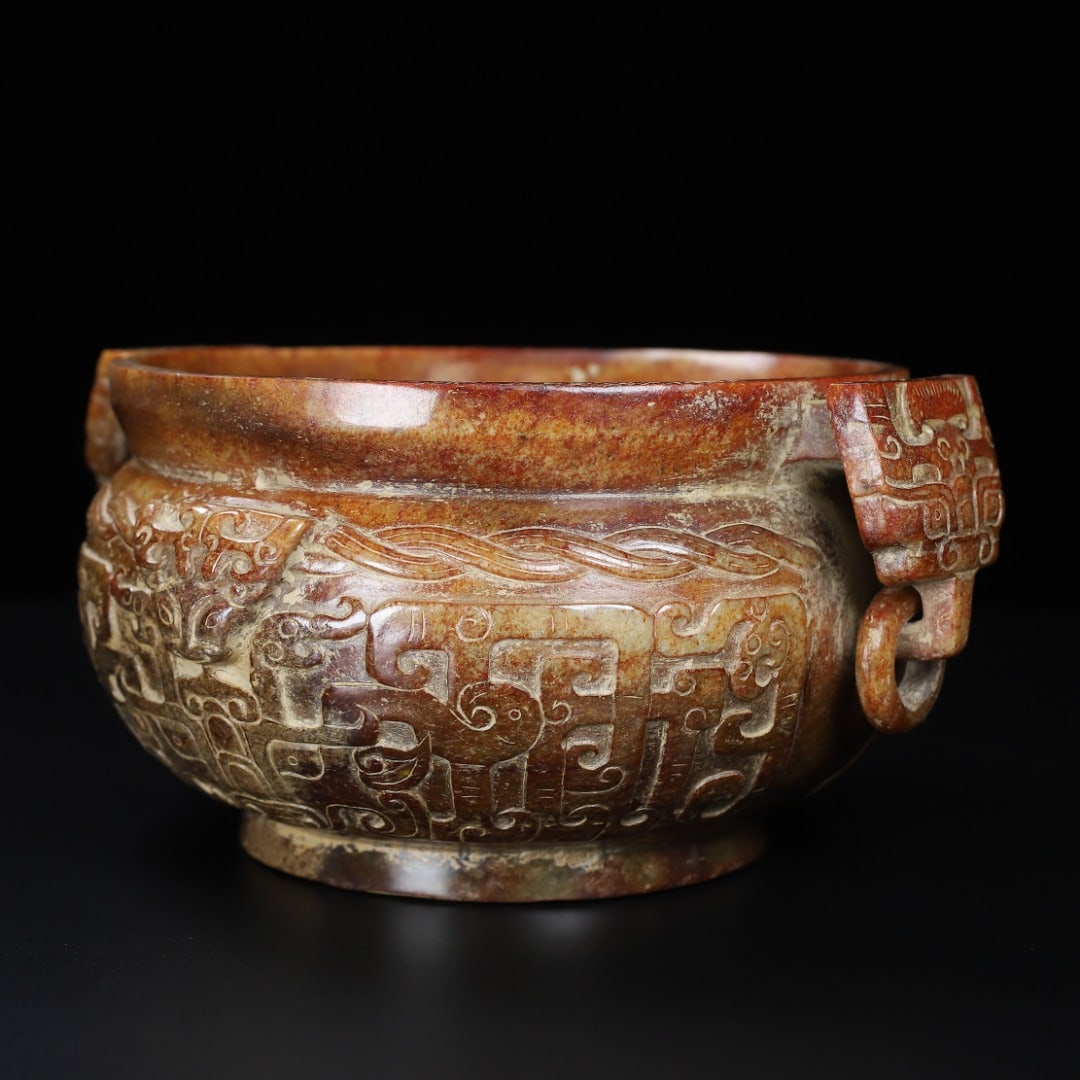 An Exquisite White Jade Beast-Face Pattern Double-Ears Censer - 4