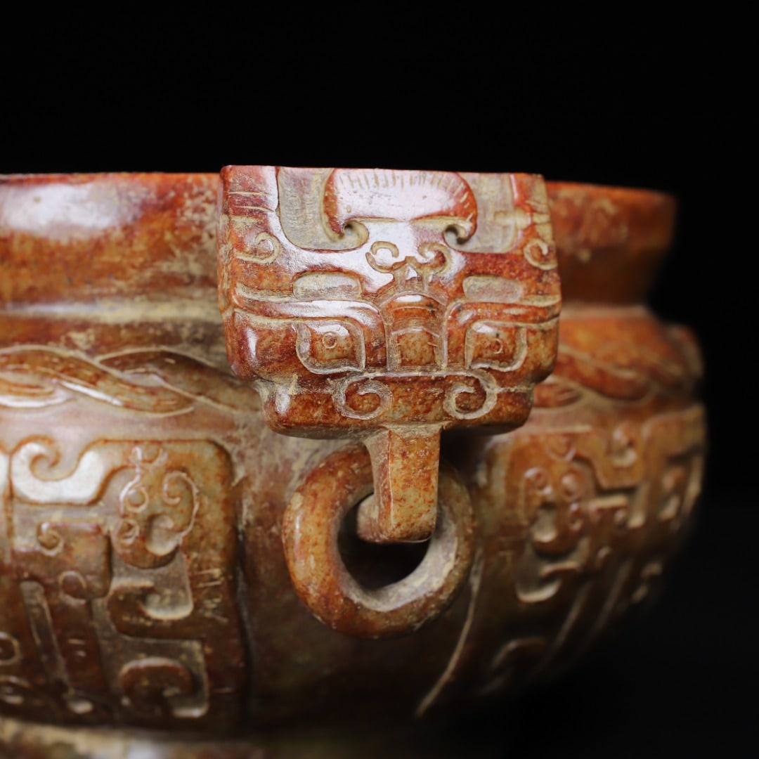 An Exquisite White Jade Beast-Face Pattern Double-Ears Censer - 5