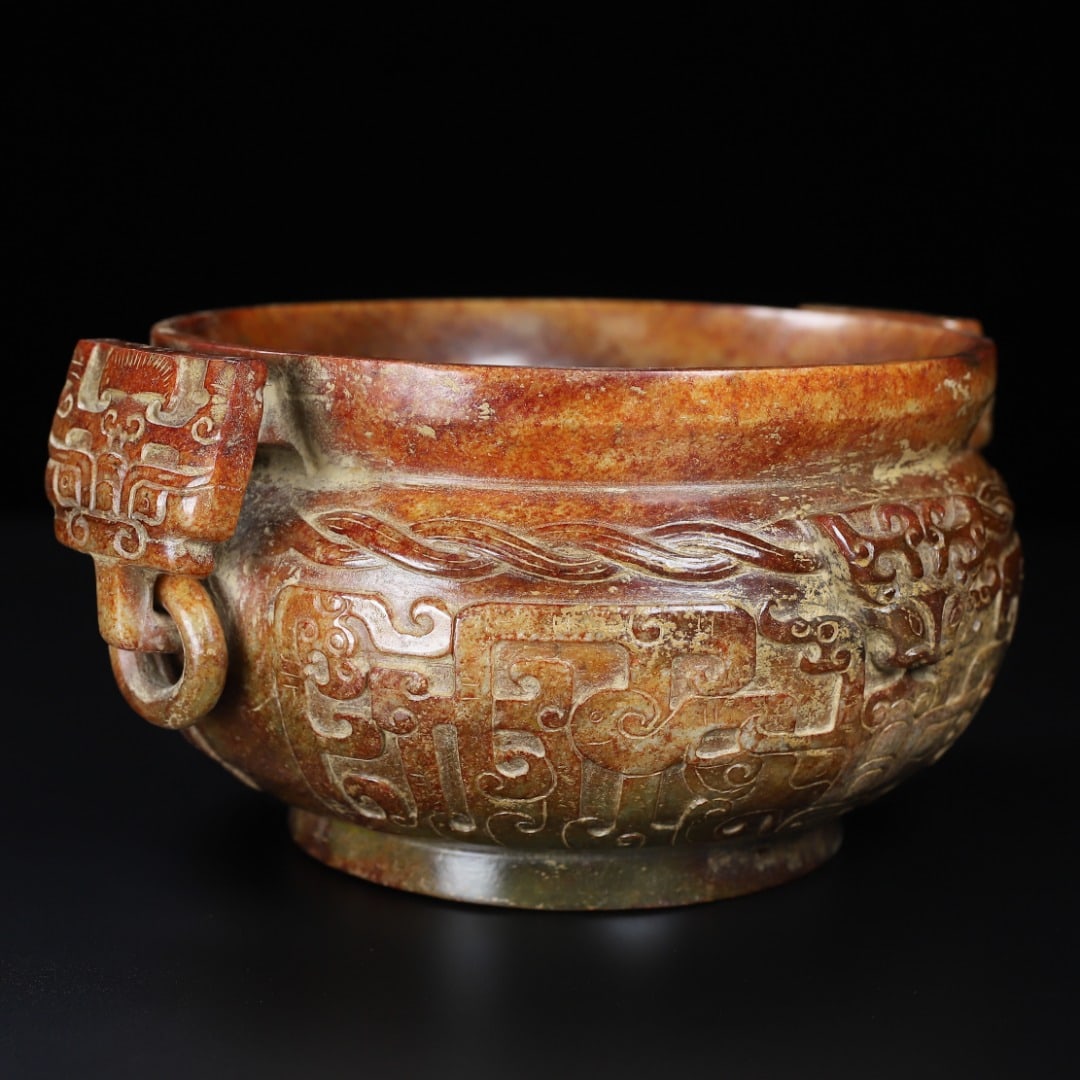 An Exquisite White Jade Beast-Face Pattern Double-Ears Censer - 6