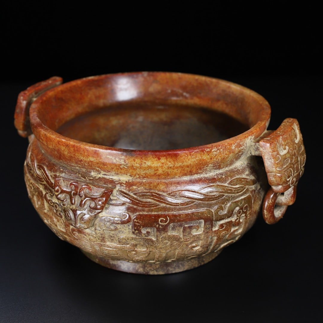 An Exquisite White Jade Beast-Face Pattern Double-Ears Censer - 7