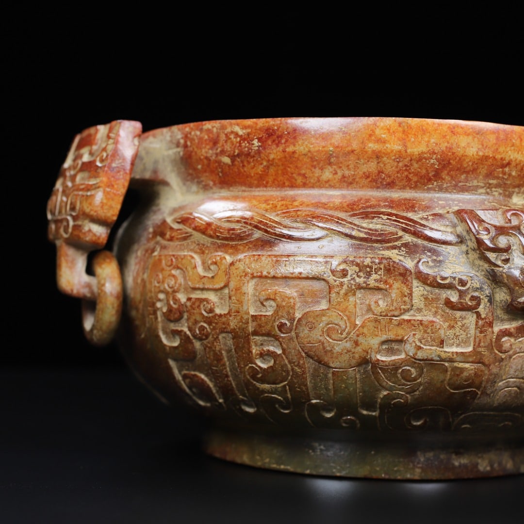 An Exquisite White Jade Beast-Face Pattern Double-Ears Censer - 8