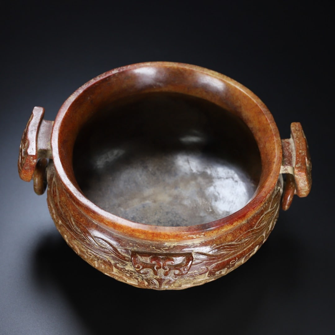 An Exquisite White Jade Beast-Face Pattern Double-Ears Censer - 9