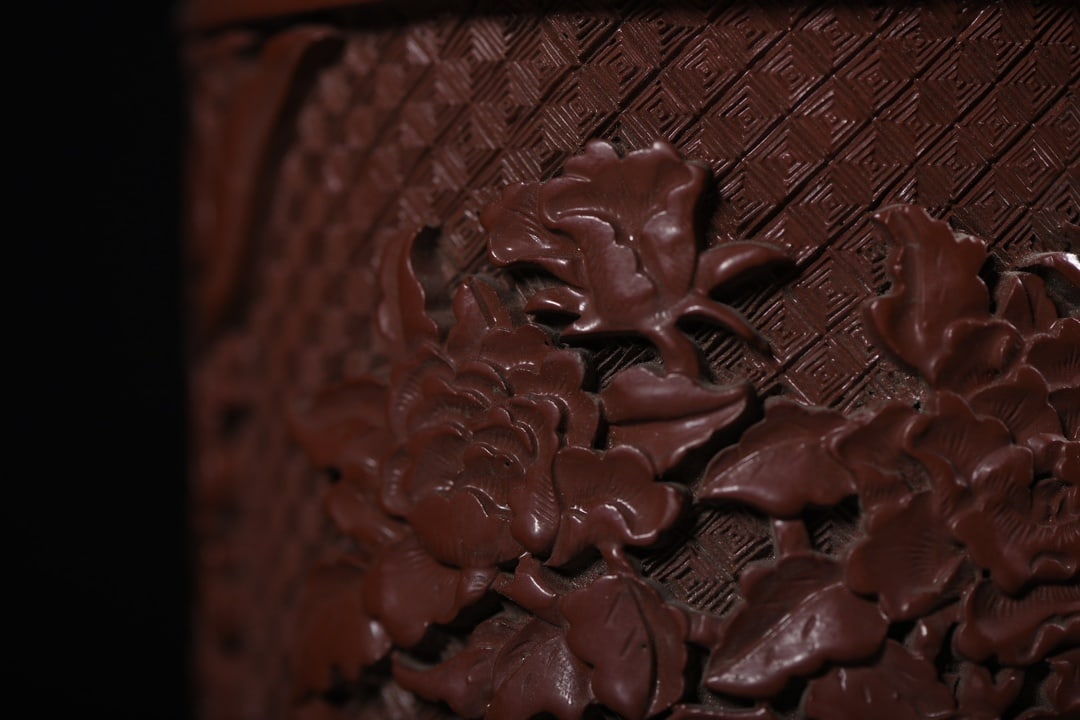 An Exquisite Carved Red Lacquer Flower Pattern Brush Pot - 3