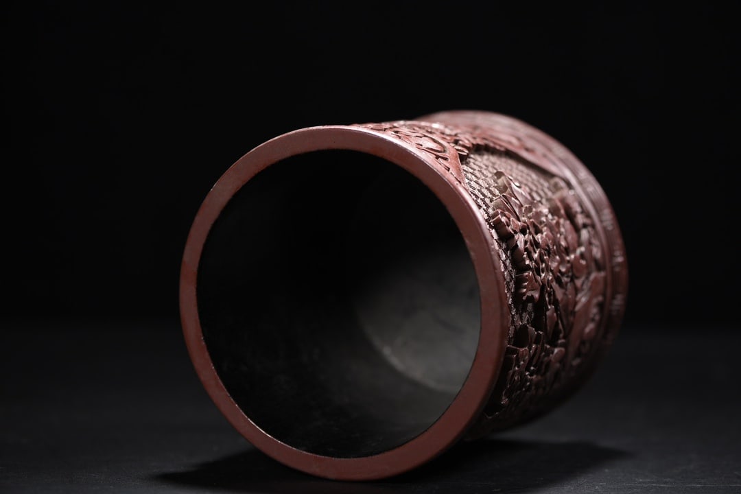 An Exquisite Carved Red Lacquer Flower Pattern Brush Pot - 8