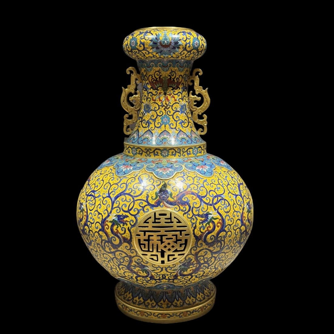 An Exquisite Cloisonne Lotus Pattern Dragon Pattern Double-Ears Vase - 8