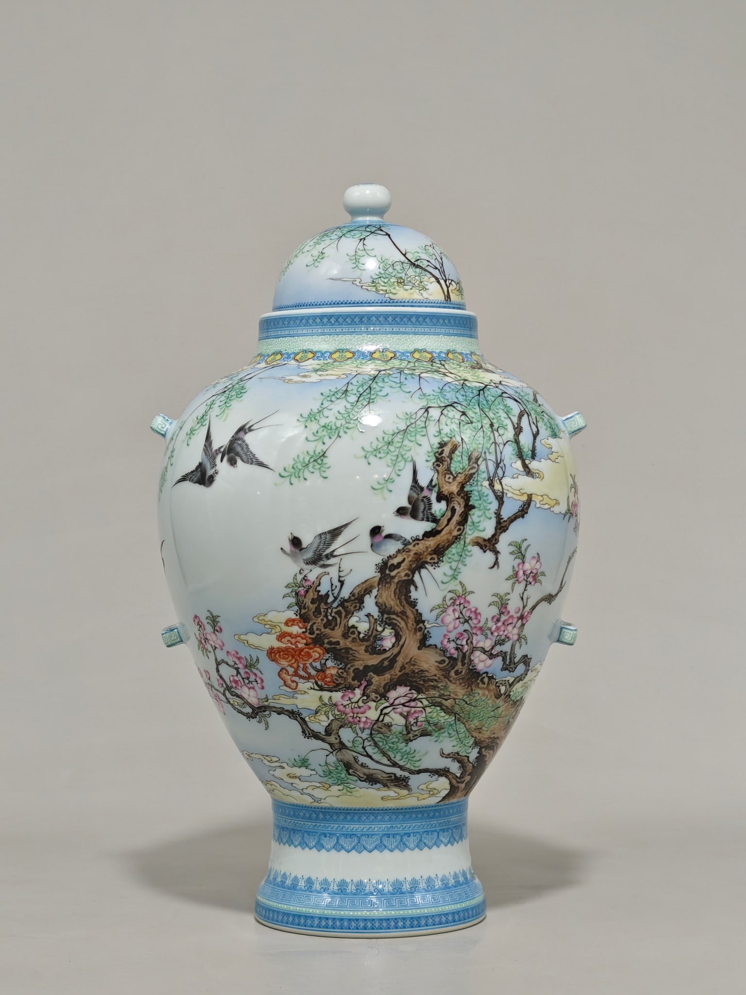 An Exquisite Enamel Flower and Bird Pattern with poem Jar: An Exquisite Enamel Flower and Bird Pattern with poem Jar Qing Dynasty, China Yongzheng Six-character Mark Size:33cmx21cm (The Dimensions Of All Batches Are Manually Measured.If You Need More