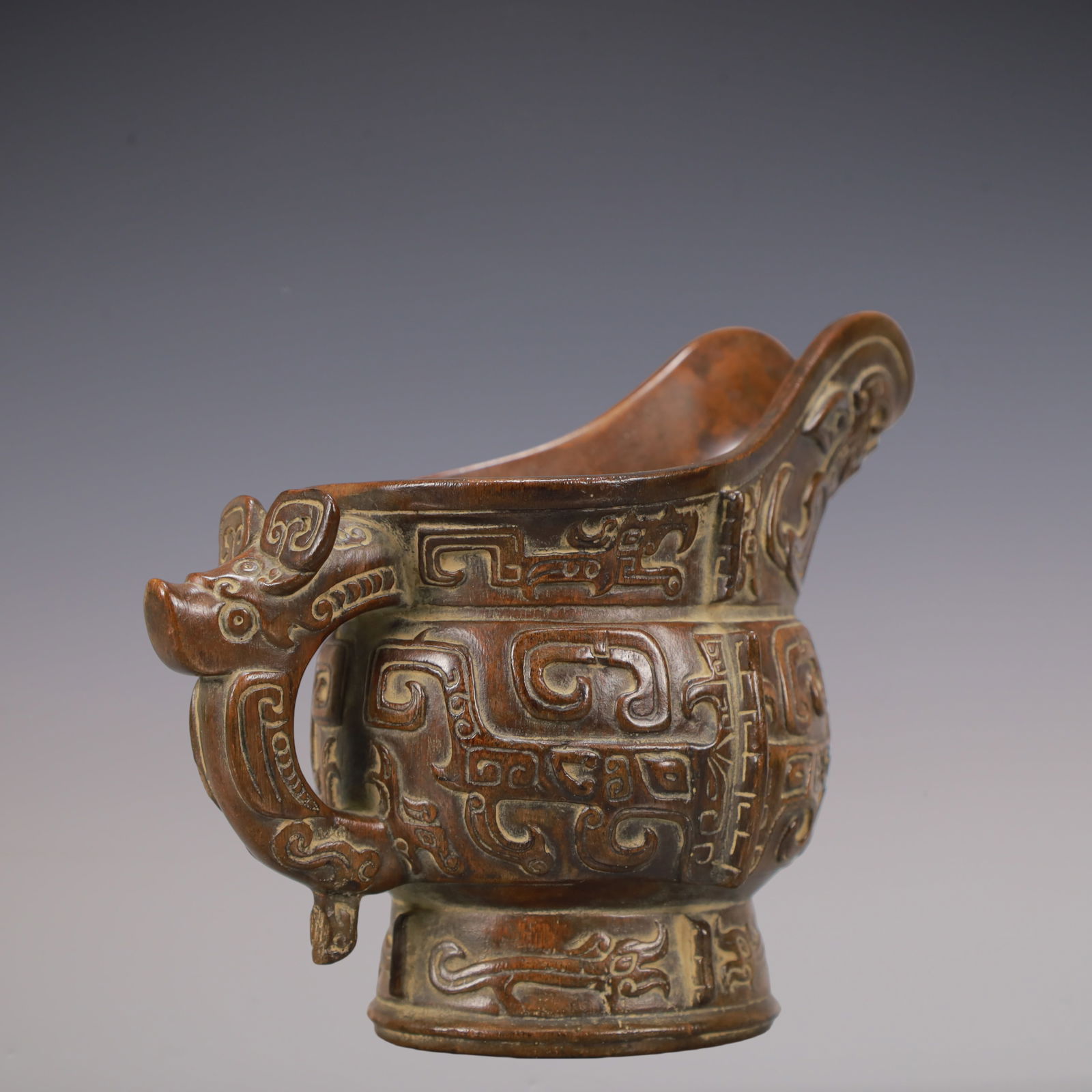 A Exquisite Eaglewood Beast-Face Pattern Goblet - 4