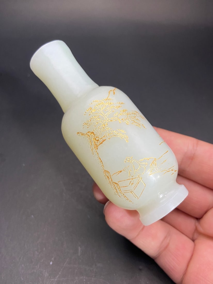 An Exquisite White Jade Landscape and Figure Pattern Vase - 9
