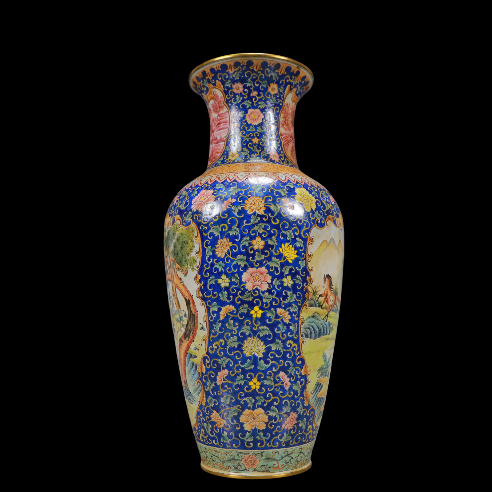 A Exquisite A pair of Coppery Enamel Lotus Pattern Landscape Pattern Horse Pattern Vase - 11