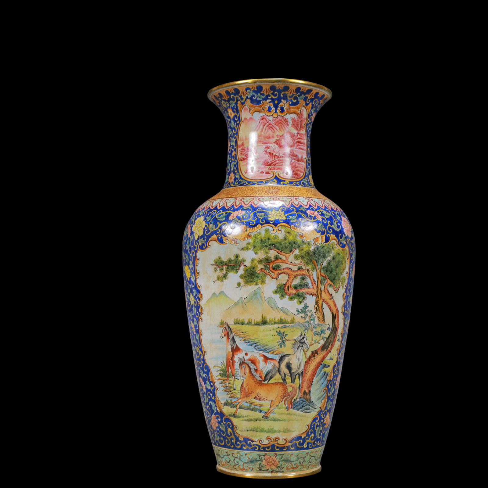 A Exquisite A pair of Coppery Enamel Lotus Pattern Landscape Pattern Horse Pattern Vase - 5