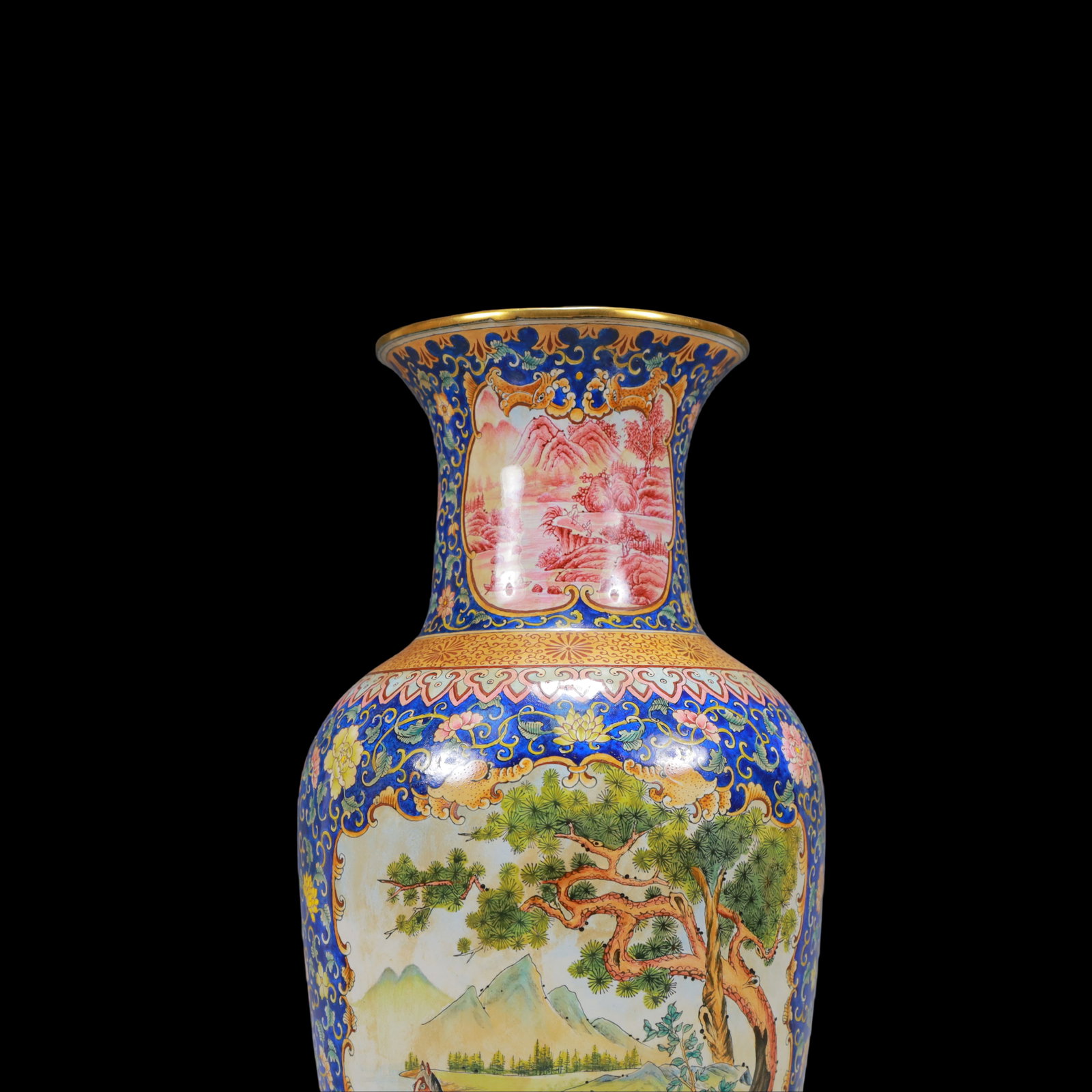 A Exquisite A pair of Coppery Enamel Lotus Pattern Landscape Pattern Horse Pattern Vase - 6