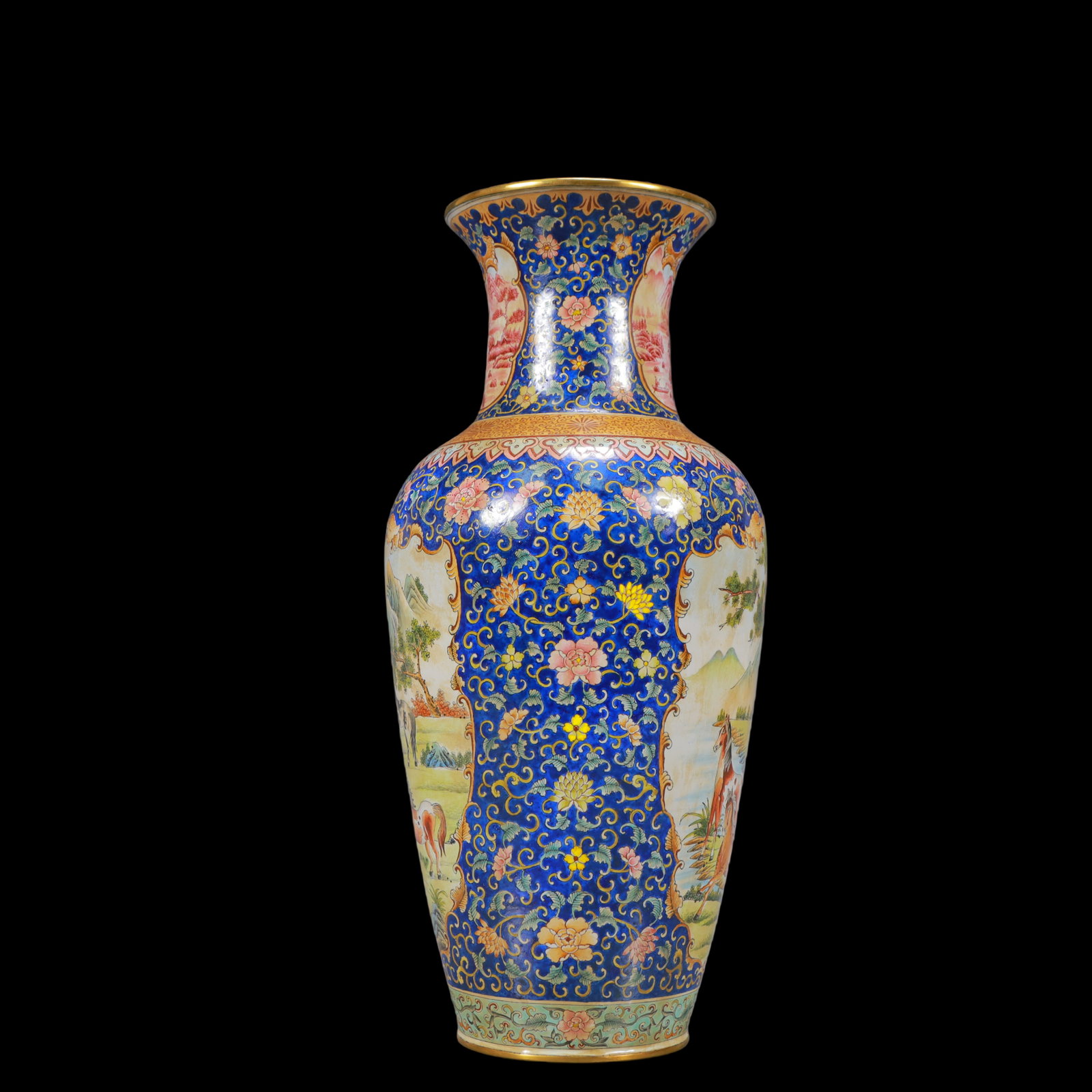 A Exquisite A pair of Coppery Enamel Lotus Pattern Landscape Pattern Horse Pattern Vase - 8