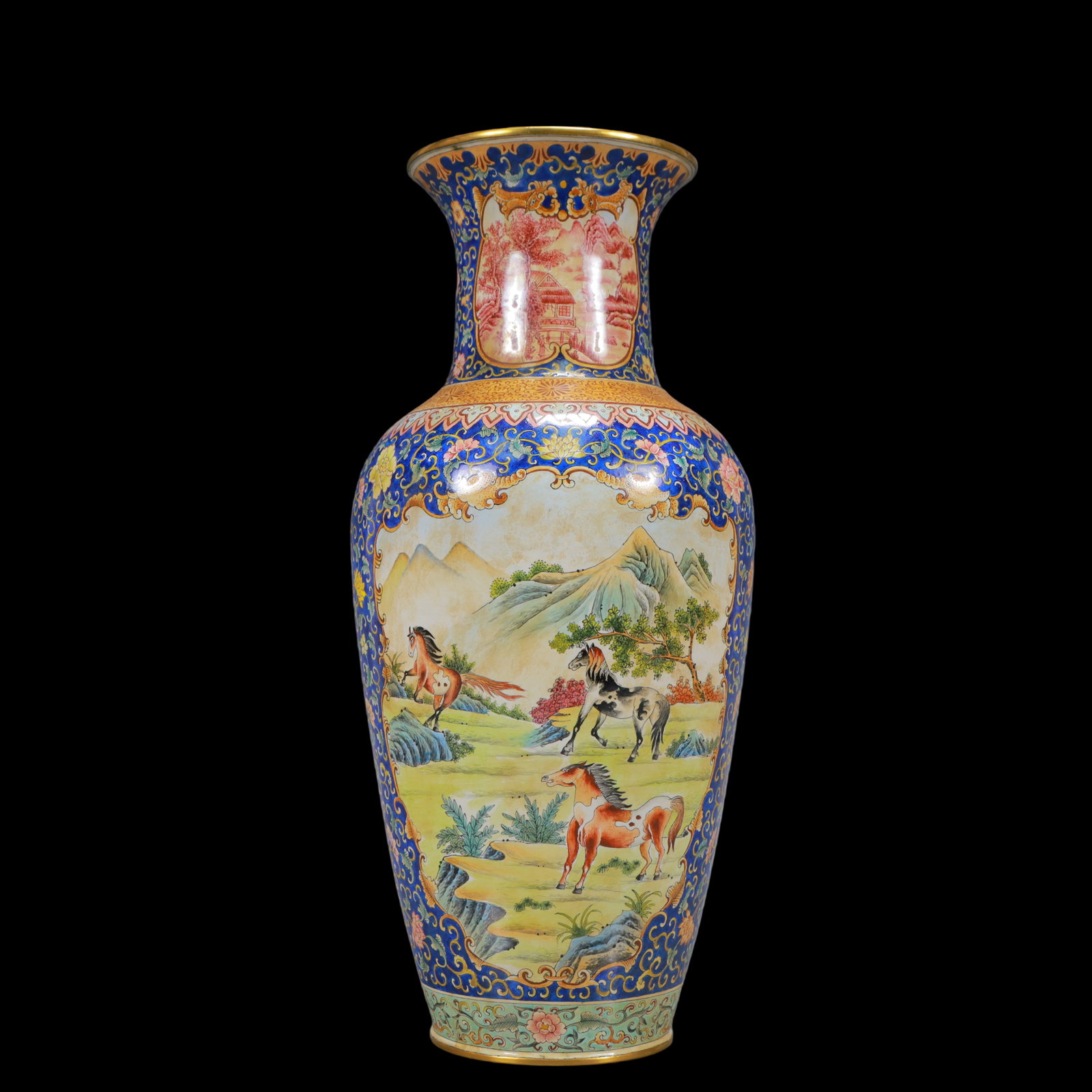 A Exquisite A pair of Coppery Enamel Lotus Pattern Landscape Pattern Horse Pattern Vase - 9