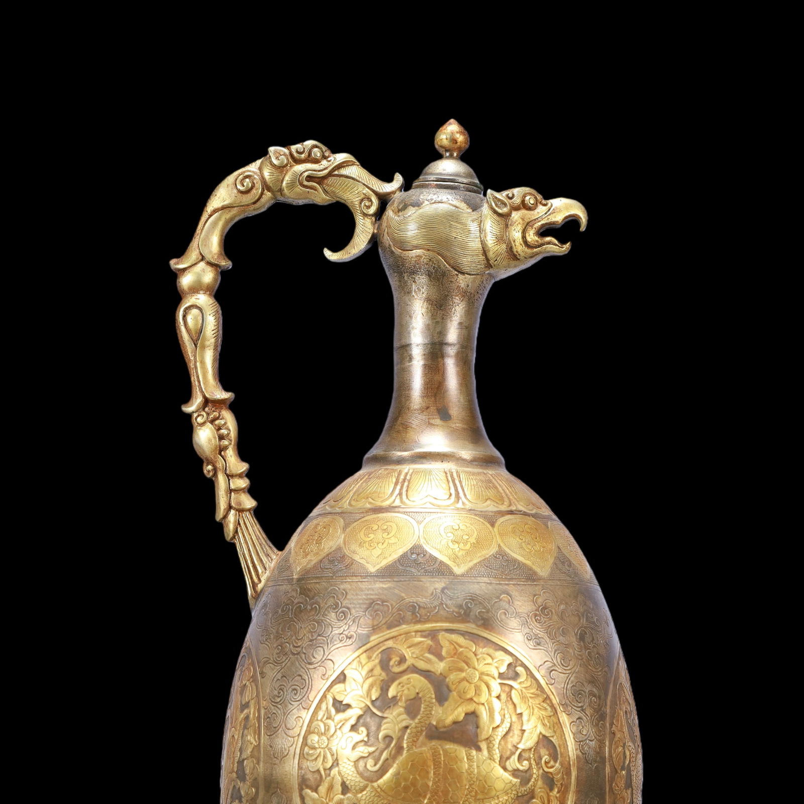 A Exquisite Gilt Silver Flower Pattern Auspicious Beast Pattern Ewer - 2
