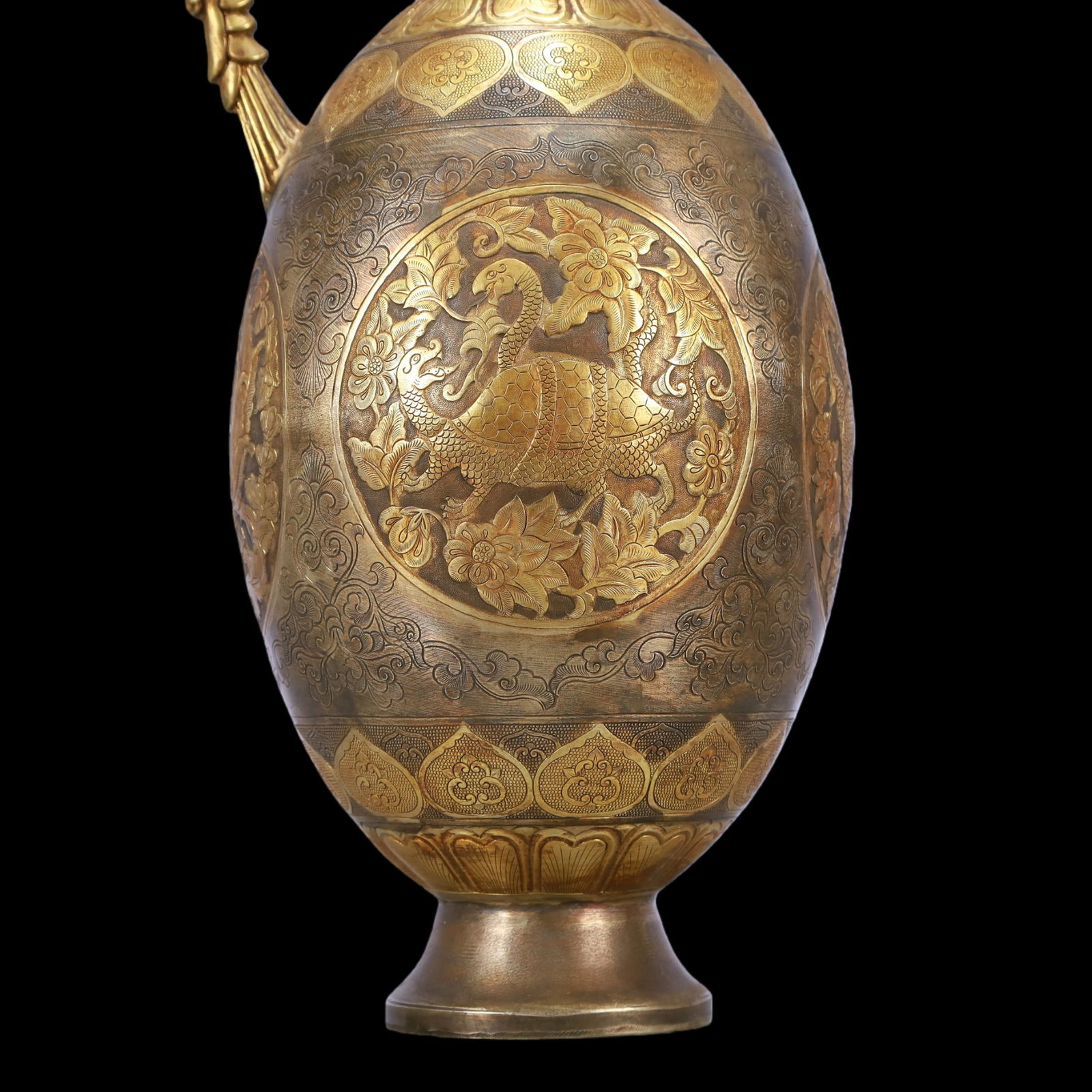 A Exquisite Gilt Silver Flower Pattern Auspicious Beast Pattern Ewer - 3