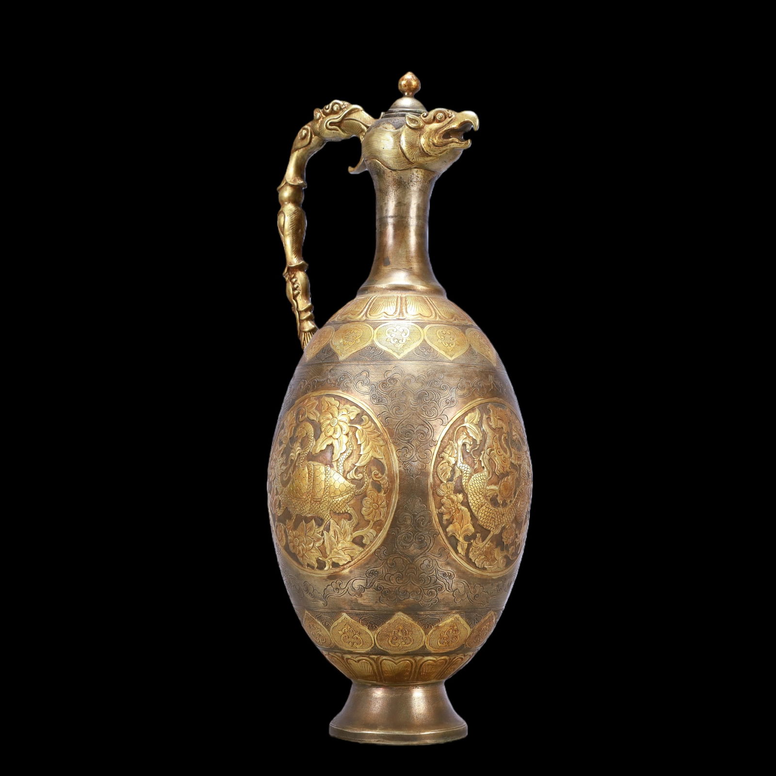 A Exquisite Gilt Silver Flower Pattern Auspicious Beast Pattern Ewer - 4