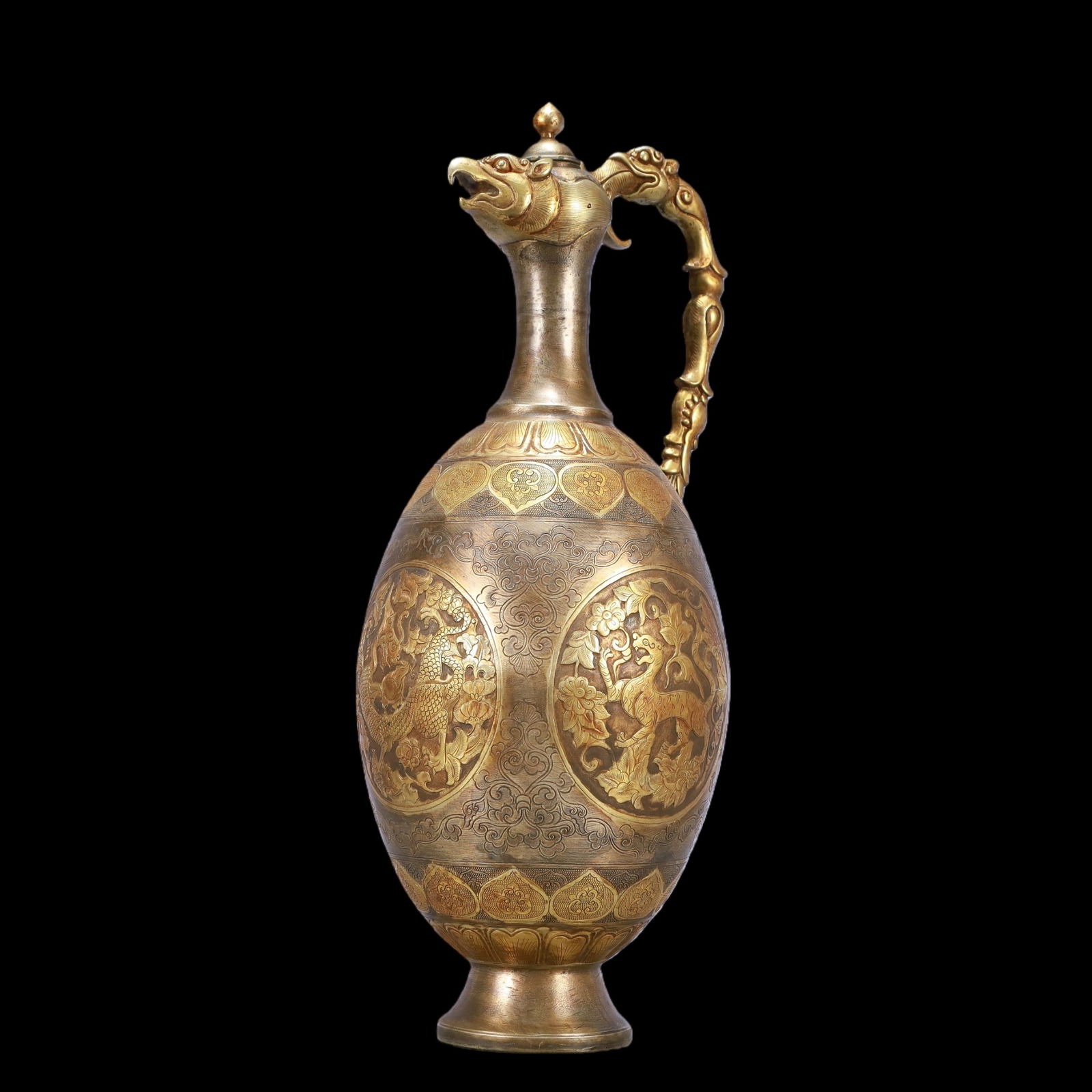 A Exquisite Gilt Silver Flower Pattern Auspicious Beast Pattern Ewer - 7