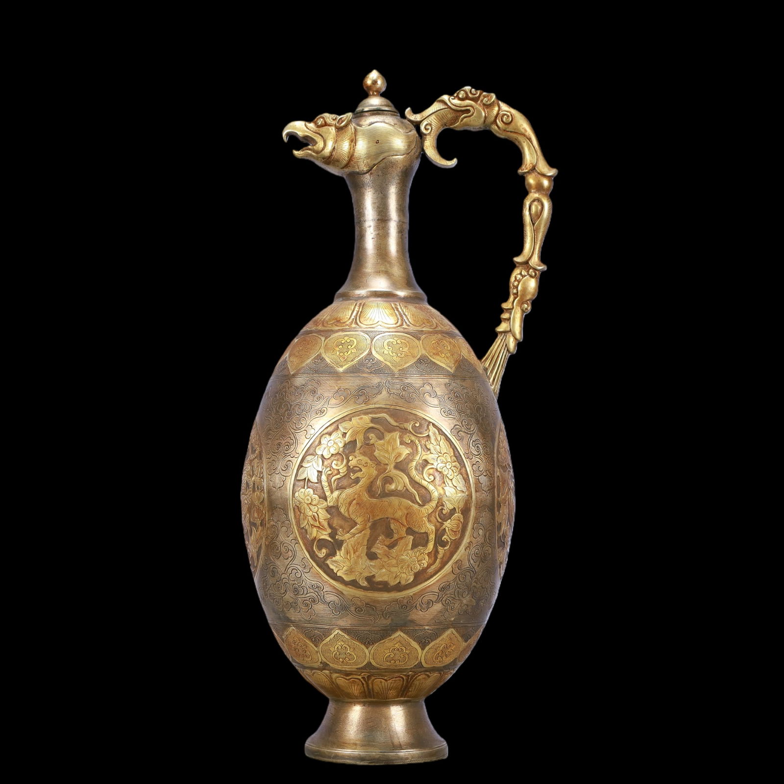 A Exquisite Gilt Silver Flower Pattern Auspicious Beast Pattern Ewer - 8