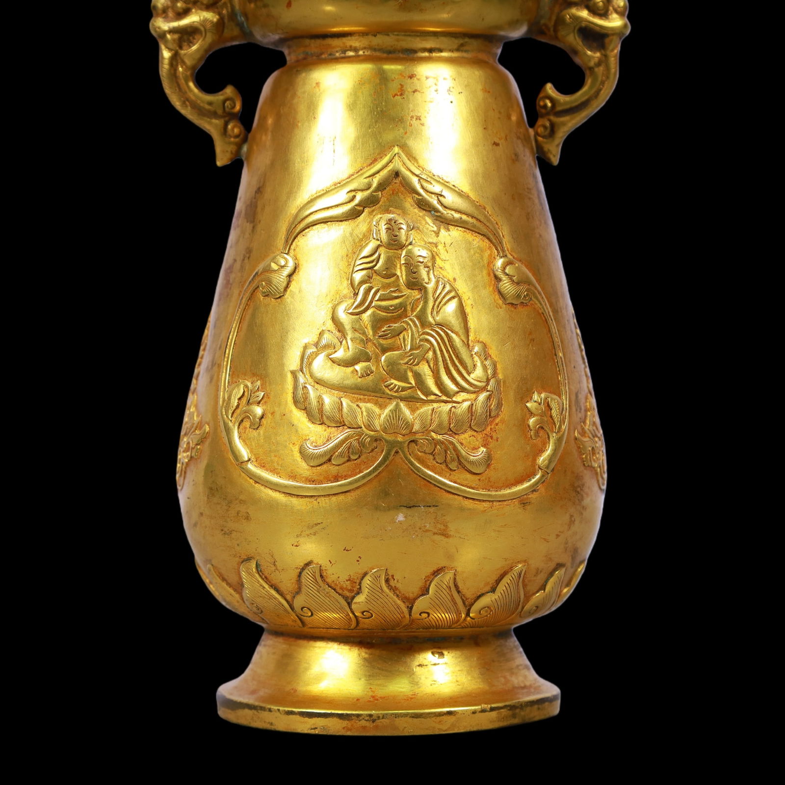 A Exquisite Gilt Bronze Figures Pattern Flower Pattern Double-Ears Vase - 3