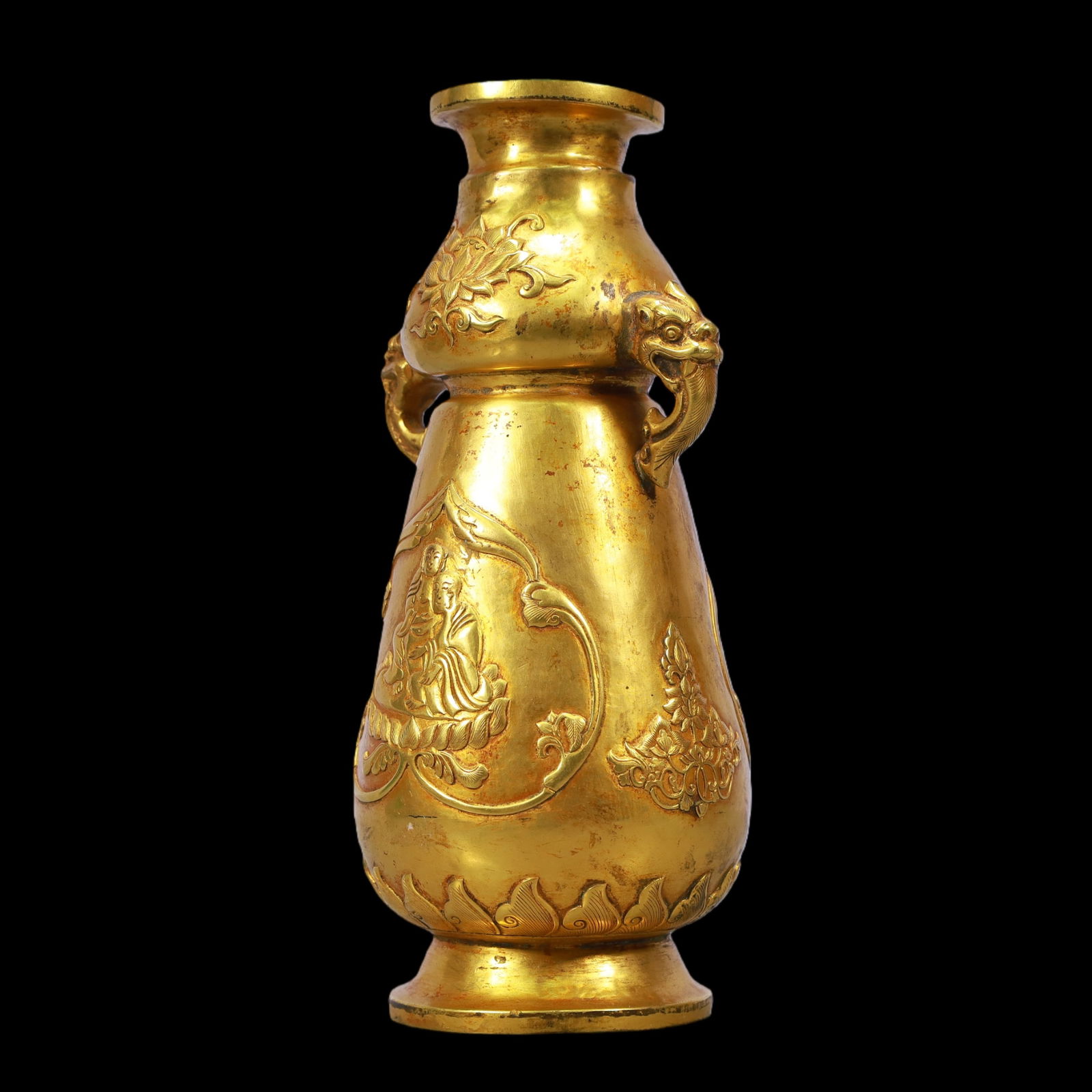 A Exquisite Gilt Bronze Figures Pattern Flower Pattern Double-Ears Vase - 4