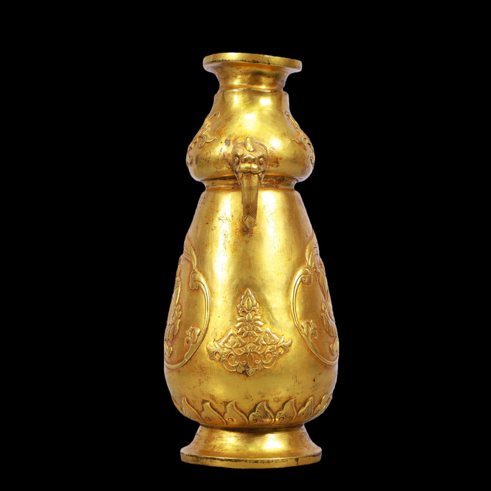 A Exquisite Gilt Bronze Figures Pattern Flower Pattern Double-Ears Vase - 5