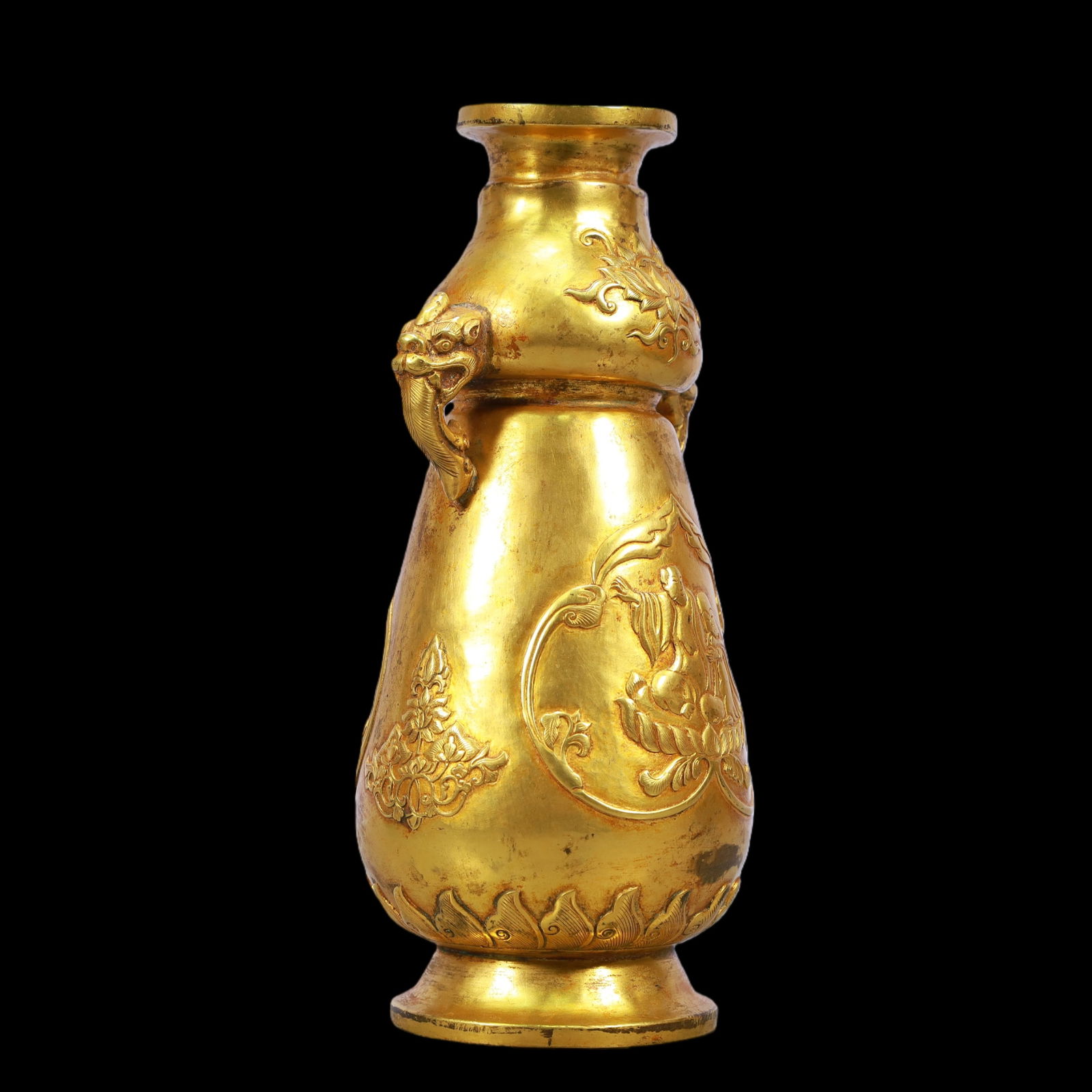 A Exquisite Gilt Bronze Figures Pattern Flower Pattern Double-Ears Vase - 6