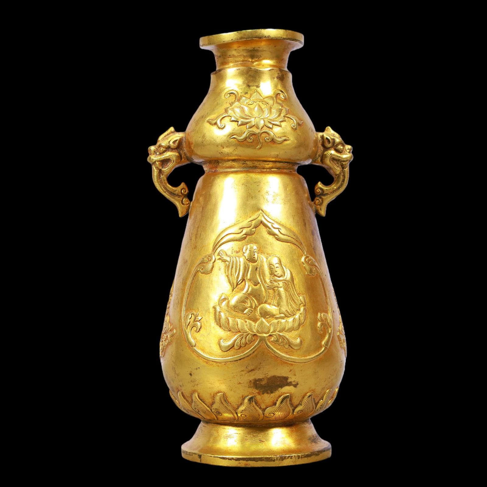 A Exquisite Gilt Bronze Figures Pattern Flower Pattern Double-Ears Vase - 7