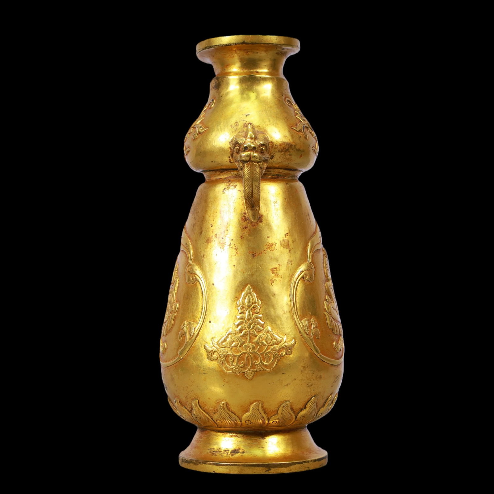 A Exquisite Gilt Bronze Figures Pattern Flower Pattern Double-Ears Vase - 8