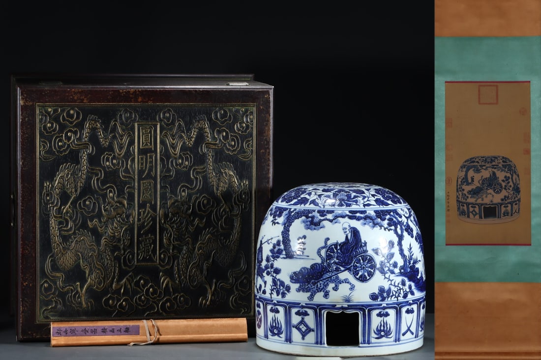 An Exquisite Blue and White Lotus Pattern Character and Story Pattern Ornament: An Exquisite Blue and White Lotus Pattern Character and Story Pattern Ornament Yuan Dynasty, China Without frame Size:62cmx33cm Size:34.5cmx35.8cm (The Dimensions Of All Batches Are Manually