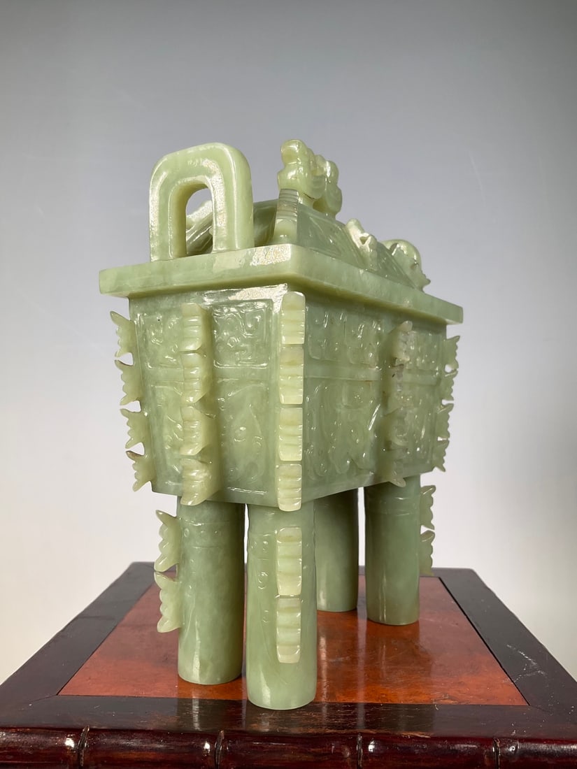 An Exquisite White Jade Beast-Face Pattern Double-Ears Censer - 3