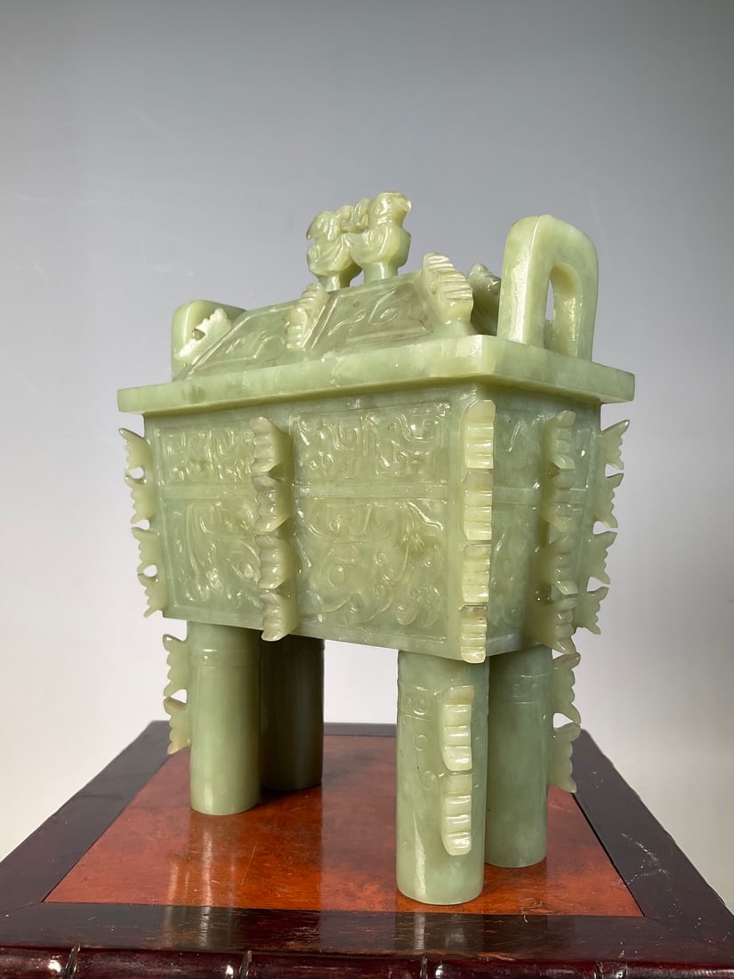 An Exquisite White Jade Beast-Face Pattern Double-Ears Censer - 5